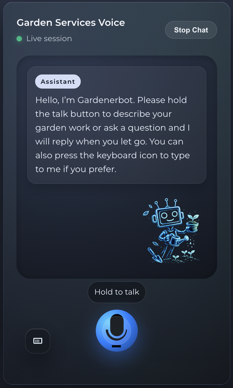 GardenerBot Voice interface screenshot